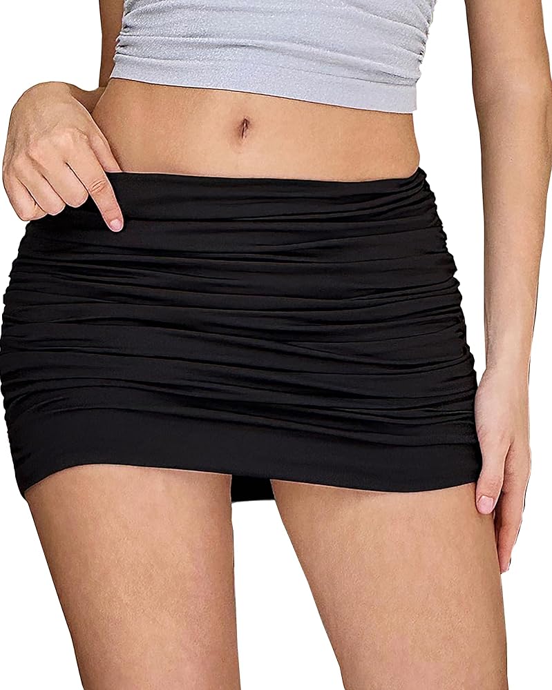 WLHHB0 Women's Black Mini Skirt Sex Mid-Waist Stretch Fitted